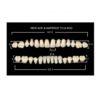 Зуботехнические материалы: GLORIA NEW ACE зубы акриловые двухслойные, полный гарнитур Т3, М32 (28шт)