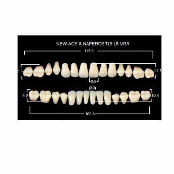 Зуботехнические материалы: GLORIA NEW ACE зубы акриловые двухслойные, полный гарнитур ТL5, М32/34 (28шт)