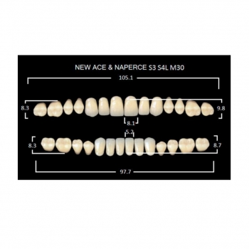 Зуботехнические материалы: GLORIA NEW ACE зубы акриловые двухслойные, полный гарнитур S3, М30 (28шт)