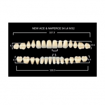 Зуботехнические материалы: GLORIA NEW ACE зубы акриловые двухслойные, полный гарнитур S4, М32 (28шт)