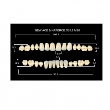 Зуботехнические материалы: GLORIA NEW ACE зубы акриловые двухслойные, полный гарнитур 03, М30 (28шт)