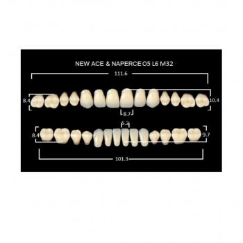 Зуботехнические материалы: GLORIA NEW ACE зубы акриловые двухслойные, полный гарнитур 05, М32/34 (28шт)