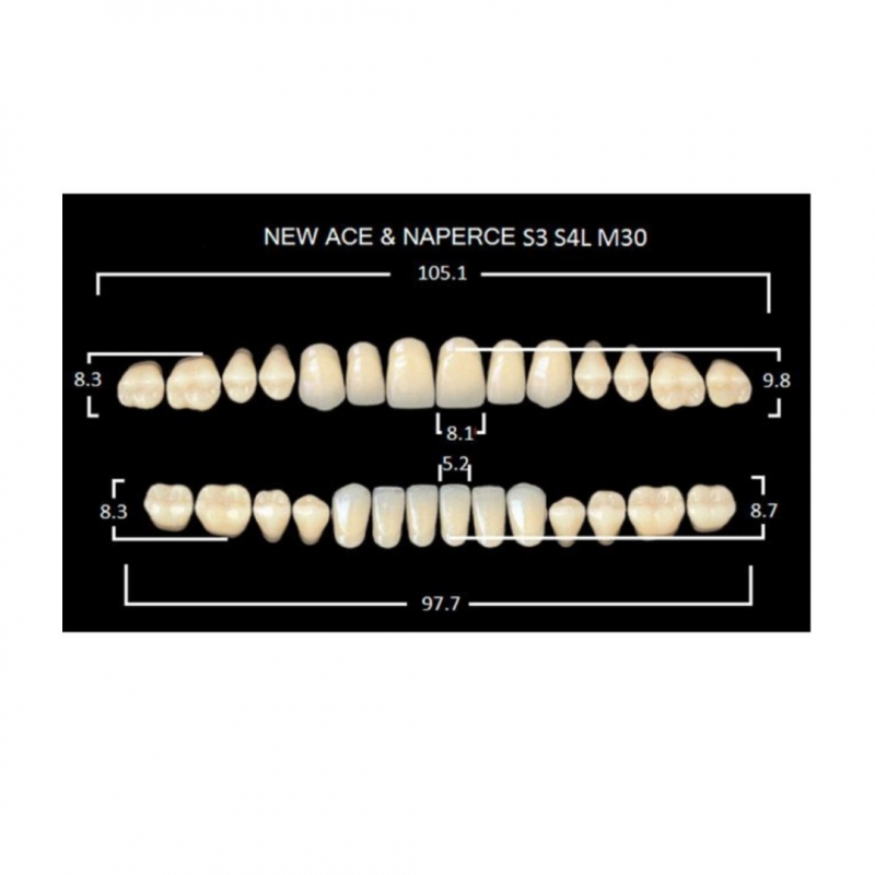 GLORIA NEW ACE зубы акриловые двухслойные, полный гарнитур S3, М30 (28шт)