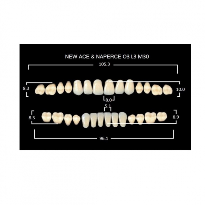GLORIA NEW ACE зубы акриловые двухслойные, полный гарнитур 03, М30 (28шт)