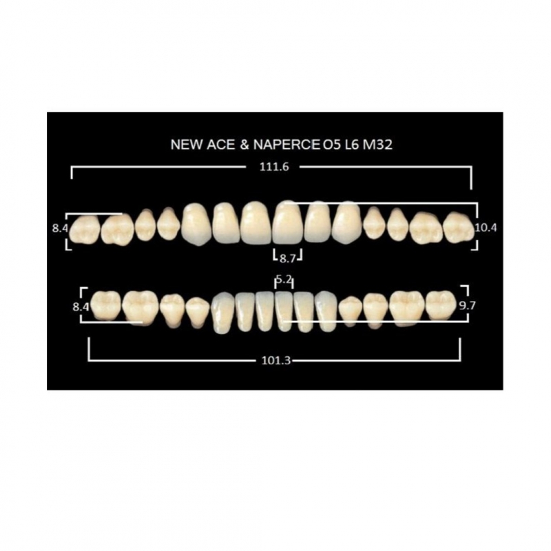 GLORIA NEW ACE зубы акриловые двухслойные, полный гарнитур 05, М32/34 (28шт)